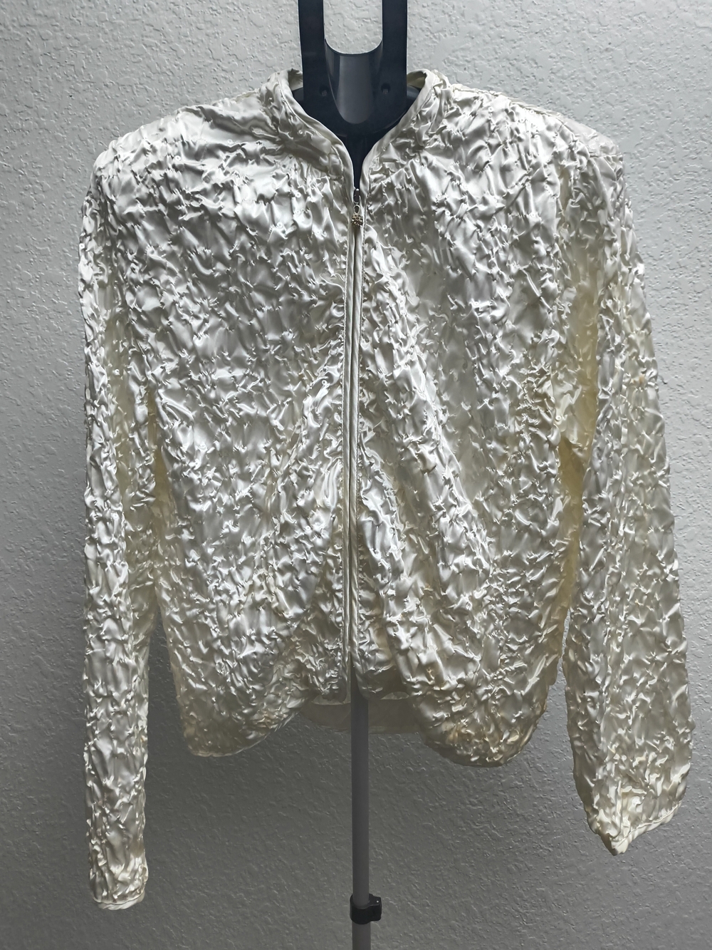 MSK Ivory Crinkle Satin Bomber Jacket